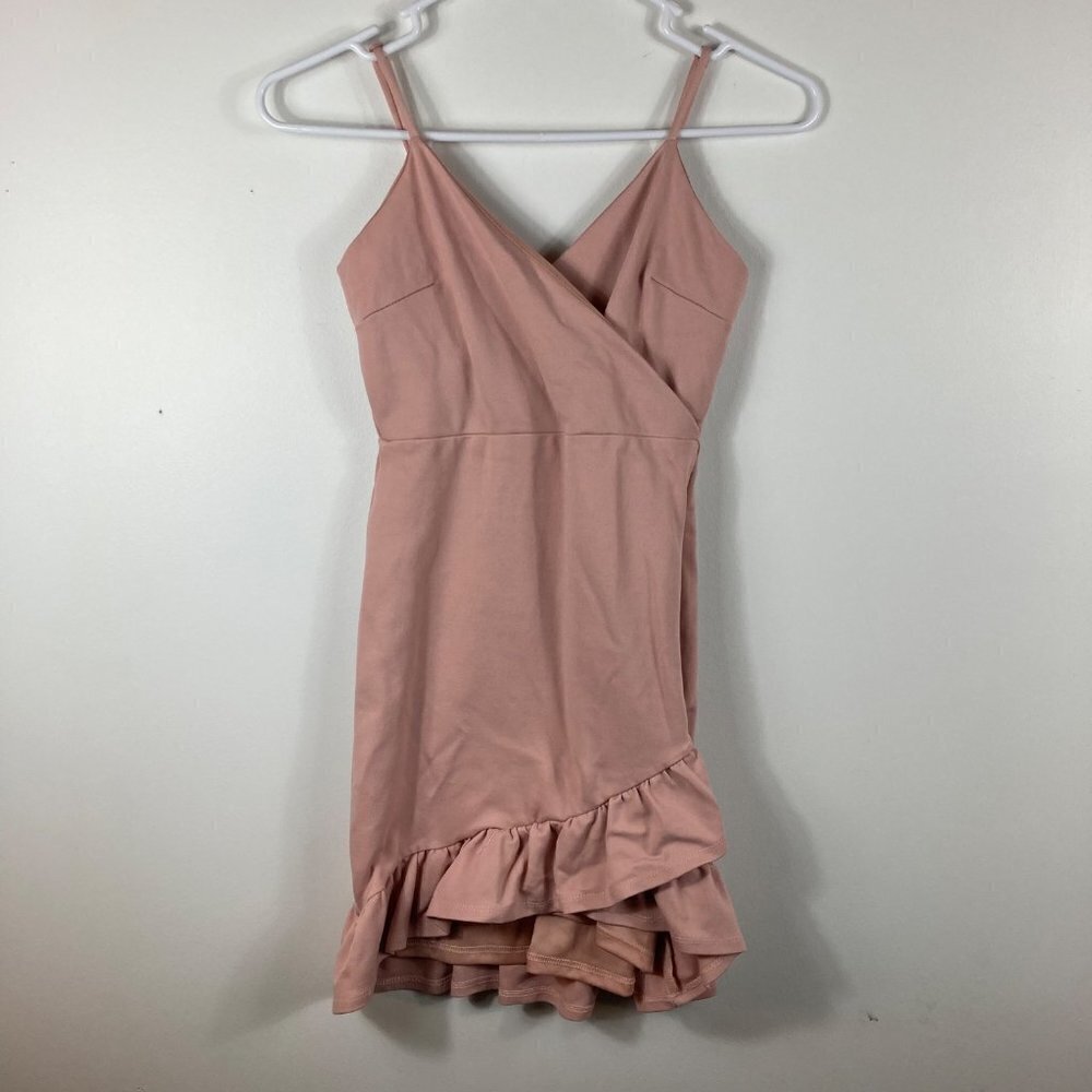 Lulu's Dusty Rose Faux-Wrap Ruffle-Hem Mini Dress